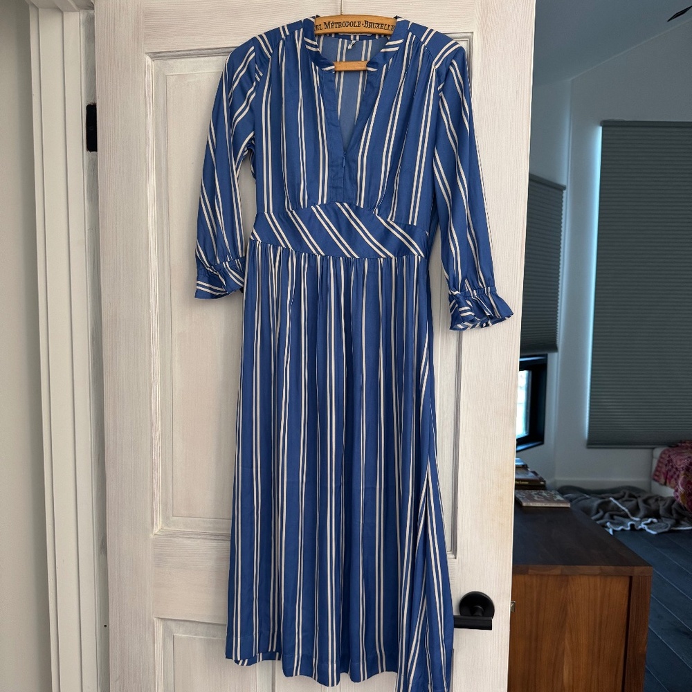 Scotch & Soda Aloha Hula Collection XS blue striped dress with zipper v-neck